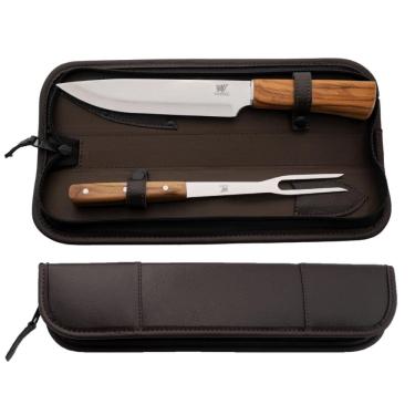 Imagem de Kit Garfo e Faca Para Churrasco Hitita 9 Pol Com Estojo de Couro Carmel Imports