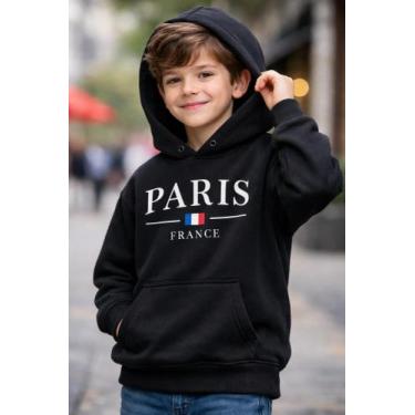 Imagem de Blusa Moletom infantil canguru com bolso e capuz com estampa Paris, Pr