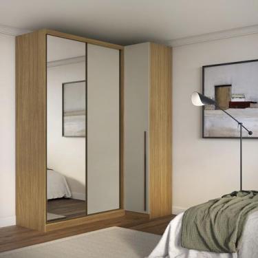 Imagem de Guarda Roupa de Canto Porta de Correr com Espelho 3 Portas MDF Altezza