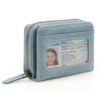 Imagem de Carteira fina feminina pequena de couro com porta-cartão de crédito minimalista com bolso frontal com porta-moedas e bolsas, Azul, Minimalismo