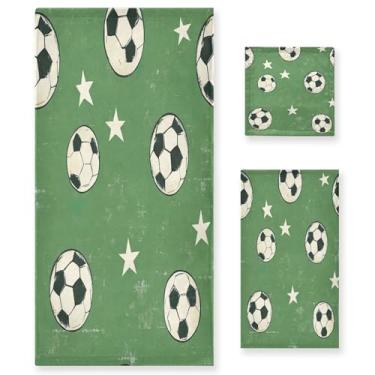 Imagem de xigua Bolas de futebol e estrelas conjunto de toalhas de banheiro absorvente macio 3 peças toalha de banho toalha de mão toalhas decorativas para banheiro, academia, hotel, praia, piscina