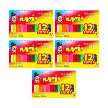 Imagem de Kit 5 Massinha De Modelar 12 Cores Magix 130g Multicolor - MAGIX KIDS