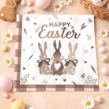 Imagem de 20 guardanapos de papel de Páscoa feliz, toalhas de mão decorativas com padrão xadrez de coelho, tecido descartável para decoração de banheiro de mesa, celebração de primavera, Páscoa, interior