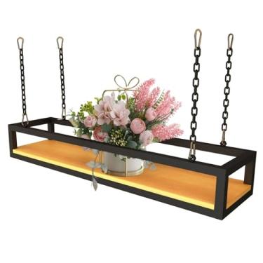 Imagem de Prateleira de armazenamento de teto industrial - Prateleiras flutuantes para plantas de ferro de metal de camada única, suporte de garrafa de vinho e rack de exibição para cozinha, bar, restaurante