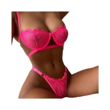 Imagem de Conjunto De Sutiã E Calcinha De Renda Transparente Floral Para Mulhere