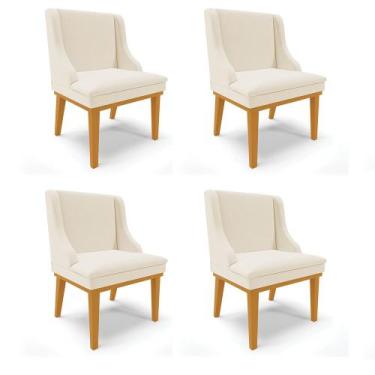 Imagem de Kit 04 Cadeiras de Jantar Liz Linho Base Fixa Madeira Castanho - D'Ros