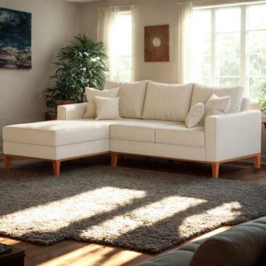 Imagem de Sofá 3 Lugares Beny com Chaise Esquerdo material sintético Bege - Made