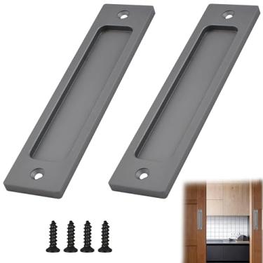 Imagem de Puxadores retangulares de 17 cm, 2 peças, puxadores de porta deslizante de aço escovado, alças embutidas de liga de alumínio duráveis com parafusos de montagem para portões de porta de bolso, garagens