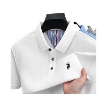 Imagem de Camisa Polo Masculina De Verão 100% Algodão Manga Curta Marca De Alto 