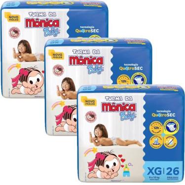 Imagem de Kit 3 Fraldas Turma Da Mônica Mega XG - 78 Tiras