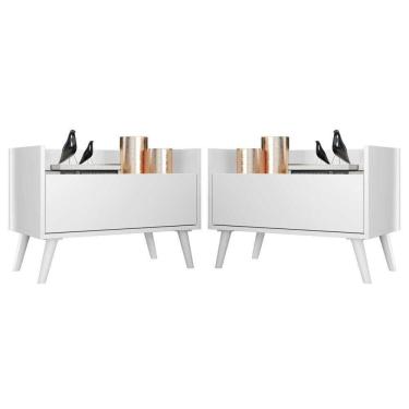 Imagem de Kit Com 2 Mesas De Cabeceira 80Cm Retrô Multimóveis V4002 Branca Branco