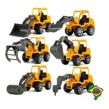 Imagem de 6 X Mini Carrinhos Construção Trator Escavadeira Caminhão