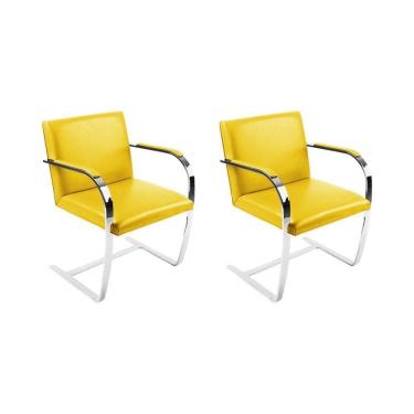 Imagem de Kit 2 Cadeiras Brno Escritório Couro Sintético Amarelo Barra Chata Cromada