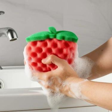 Imagem de Esponja Banho Corporal Formato Fruta Vermelha Macia Espuma Esfoliante 
