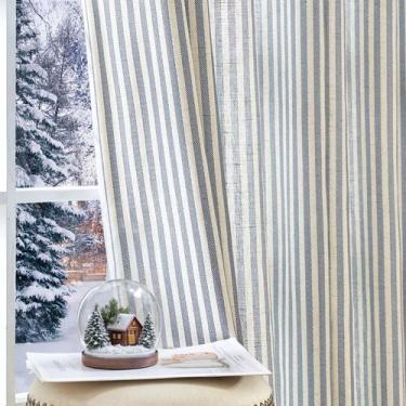 Imagem de Cortinas jinchan Linen-Blend azul/bege listradas 214x213cm 2 painéis