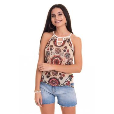 Imagem de Regata em Alcinha em Malha com Frente Estampada - Serena, M, Off  whit