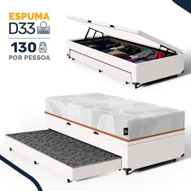 Imagem de Cama Box Baú com Colchão de Espuma D33 Enrolado Sonno Full - Umaflex + Auxiliar de Espuma Solteiro 88cm