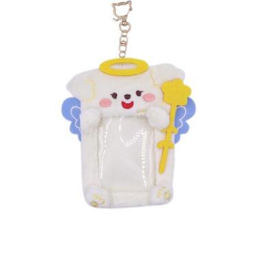 Imagem de Porta-cartões MOSSTYUS Cute Plush Photocard com chaveiro branco