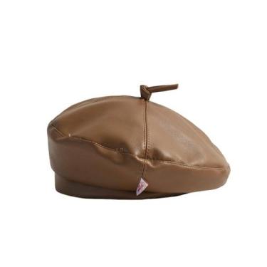 Imagem de Chapéu de boina MOSSTYUS Boné de boina francesa de couro PU para mulhe