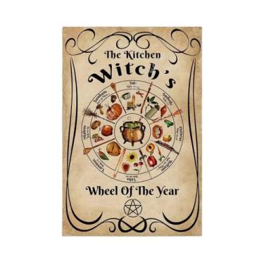 Imagem de Placa De Metal Retrô Com Rodas Do Ano, Tema Bruxa, Para Decoração De P