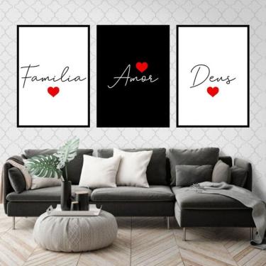 Imagem de Kit 3 Quadros Decorativos Família, Amor e Deus