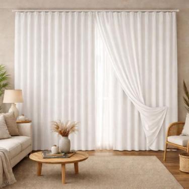 Imagem de cortina decorativa gaze linho sala ou quarto trilho suiço - Amarika Ho