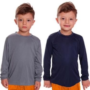 Imagem de Kit 2 Camiseta Infantil Menino Proteção UV Térmica Solar Manga Longa Camisa Esporte Camisetas-Masculino