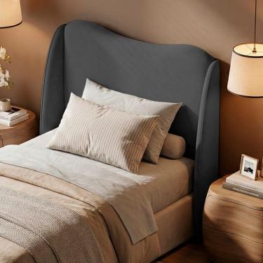 Imagem de Cabeceira Orgânica Para Cama Box Viúva Luma 120cm Bouclê Cinza Escuro - Desk Design