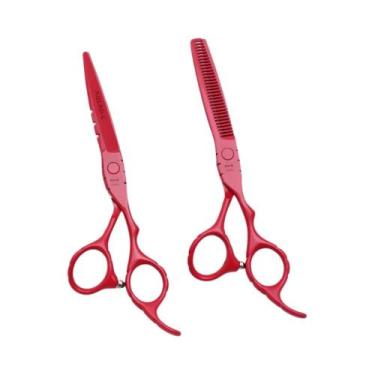 Imagem de Tesoura Profissional De Cabeleireiro Vermelha 5.5" E 6" Para Desbaste 