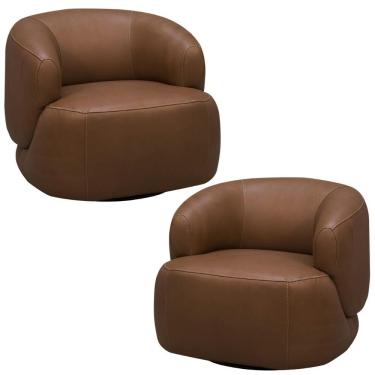 Imagem de Kit 2 Poltronas Decorativas Giratórias Begur L06 Couro Marrom Lyam Decor