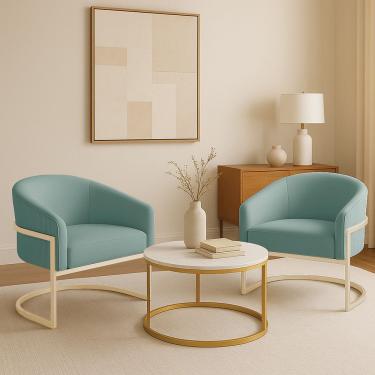 Imagem de Poltrona Arielle Veludo Cotelê D03 Sala Industrial Cor Marrom Kit 2 D'Rossi