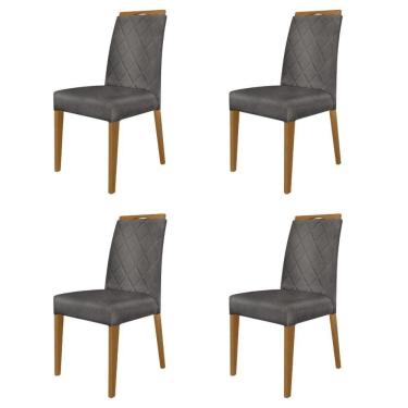 Imagem de Kit 4 Cadeiras De Jantar Estofadas Madeira Maciça Multimóveis Cr15020 Madeirado-Cinza