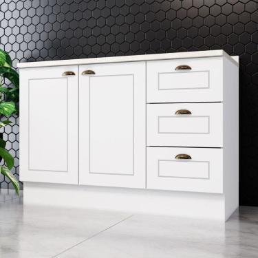 Imagem de Balcão De Cozinha Com Tampo Henn Americana 120cm 2 Portas Branco/calcare