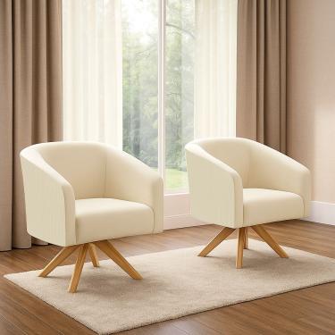 Imagem de Poltrona Decorativa Kit 2 Stella Giratória Veludo Cotelê Verde D'Rossi