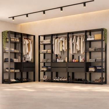 Imagem de Guarda-roupa Closet Modulado Texas 6 Gavetas 405cm Multimóveis Mp4788 Preto