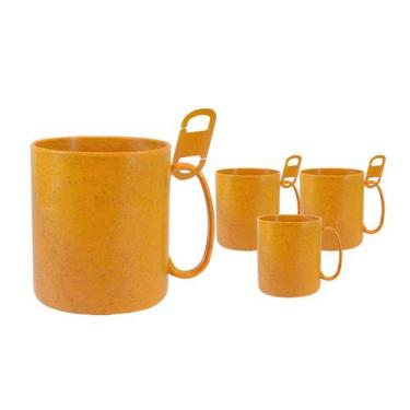 Imagem de Kit 4 Caneca Redonda Clipe Fibra Madeira Amarelo 400Ml - Bb Store