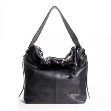 Imagem de BOLSA FEMININA EM COURO TIRACOLO PRETO COM ÔNIX "PRISCILLA EVELYN"-Feminino