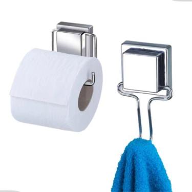 Imagem de Porta Toalha Rosto Papel Higiênico Ventosa Lavabo Banheiro Cromado Art