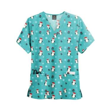 Imagem de Blusa Unissex De Natal Com Decote Em V E Manga Curta, Com Bolsos, Para