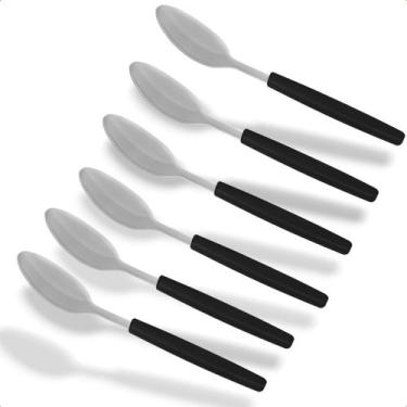 Imagem de Jogo Colher de Chá Aço Inox 6 Peça Cabo PVC Preto - Caerus