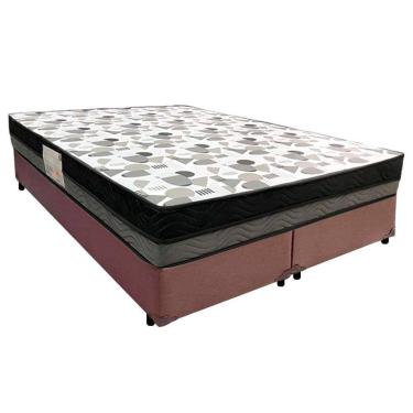 Imagem de Cama Box Casal Sintético Bipartido + Colchão Ortobom Iso Dupla Face 60x138x188 Cor:marrom