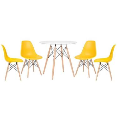 Imagem de Laraz, Conjunto - Mesa Eames 80 cm branco + 4 cadeiras Eames Eiffel DS