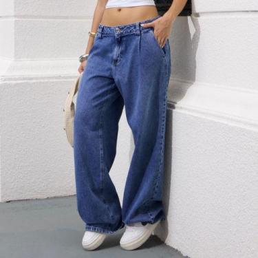 Imagem de Calça Jeans Wide Leg Com Pregas Feminino Revanche Apolônia, 38