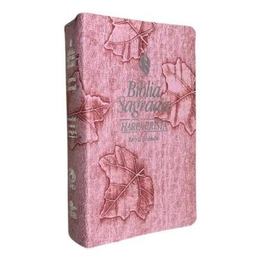 Imagem de Bíblia com letra grande  harpa cristã  arc  capa rosa  com índice - ED