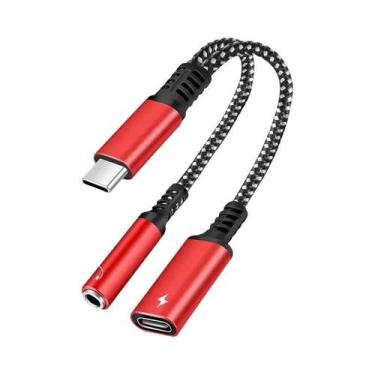 Imagem de Adaptador USB C Para Conector De Fone De Ouvido De 3,5mm 2 Em 1 Tipo C