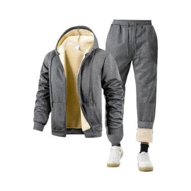 Imagem de Conjunto De Moletom Masculino De Inverno Grosso E Quente Com Capuz E C