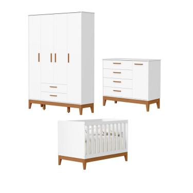 Imagem de Jogo De Quarto Para Bebe Completo 4 Portas Flip Branco
