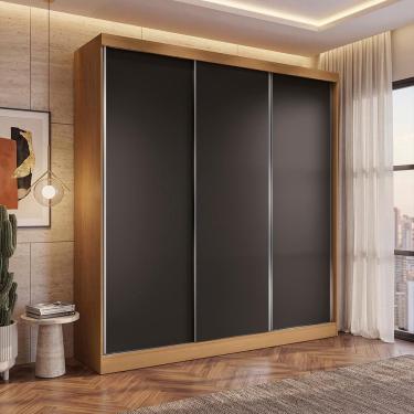 Imagem de Guarda Roupa Casal 3 Portas De Correr 3 Gavetas Kappesberg Tapajós-preto 208cm