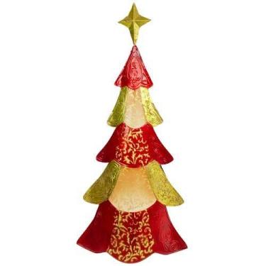 Imagem de Árvore de Natal Decorativa 57,5cm Metal com Folha de Ouro Pintura Verm