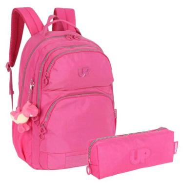Imagem de Mochila de Costas e Estojo Up4you Rosa com Chaveiro Cachorro - Luxcel